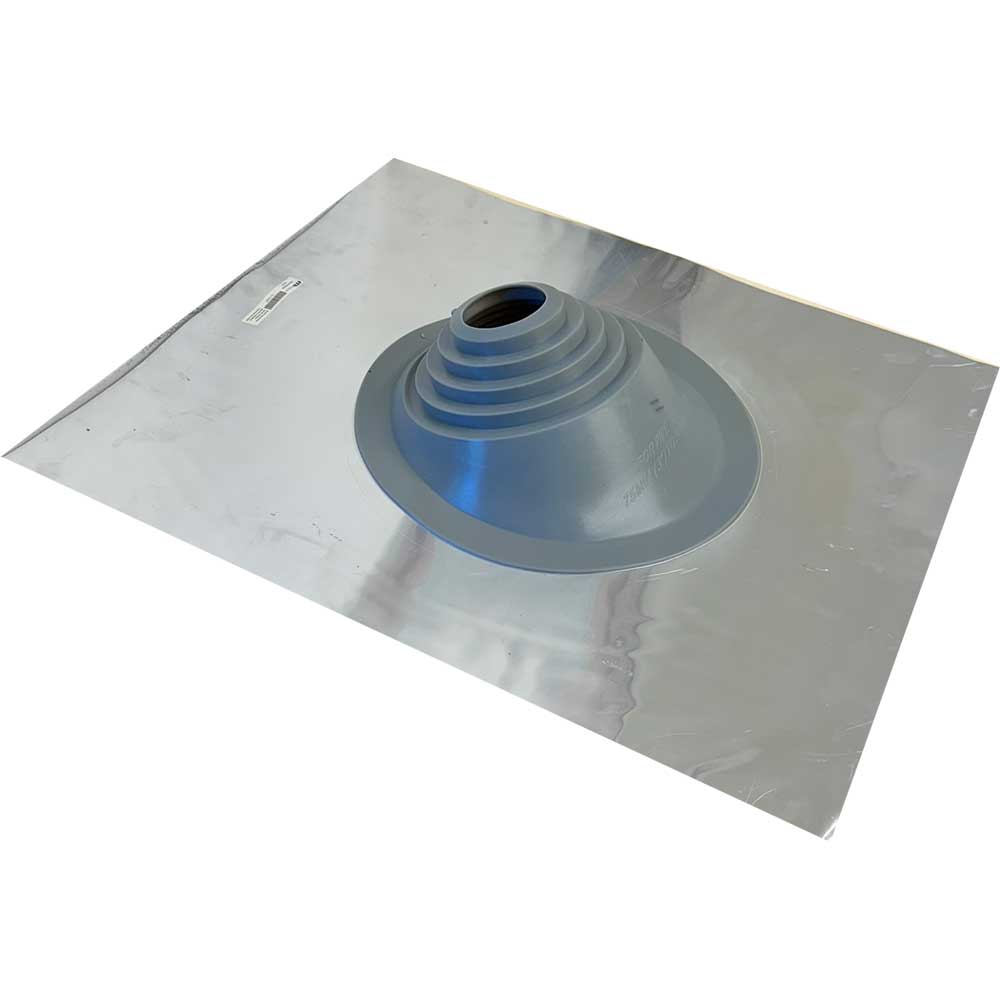 Chimsoc High Temperature Pitched Tile Pipe Flashing - Aluminium Base - Grey SILICONE Cone - 80-200mm Diameter - 12-1-TILEHT